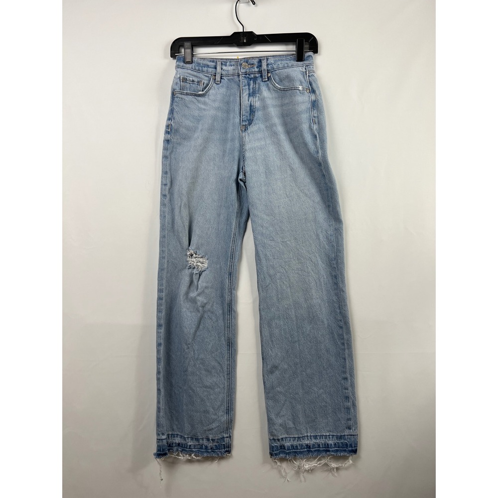 LOFT Wide Leg Jeans Women 24/00P Light Blue Distressed Raw Hem High Rise